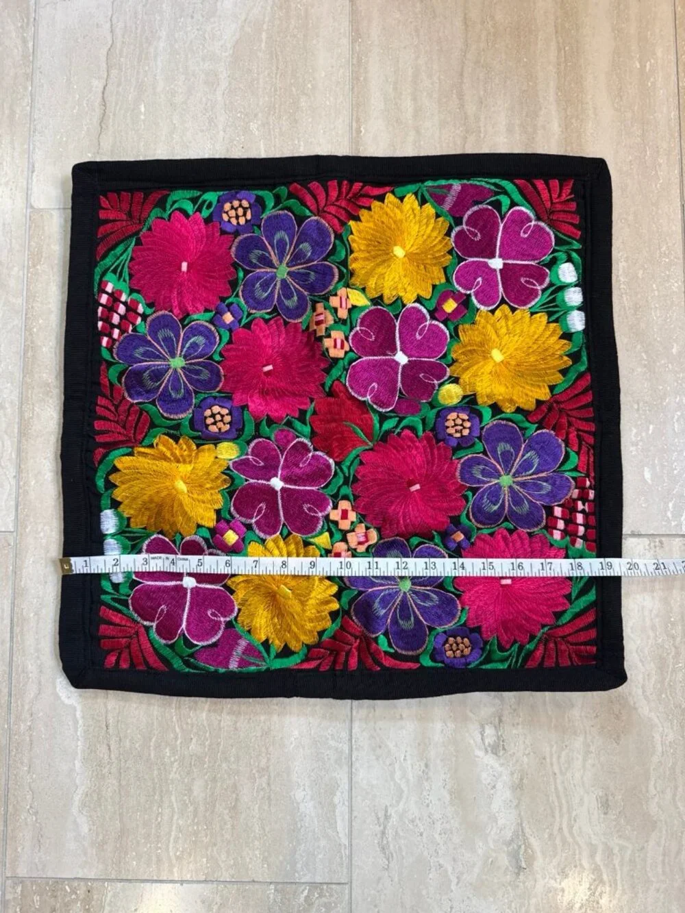 Authentic Mexican Embroidered Throw Pillow Covers 19.5” Square
